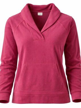 L.L.Bean Womens XL Pink Fleece Pullover Shawl Collar Kangaroo Pocket
